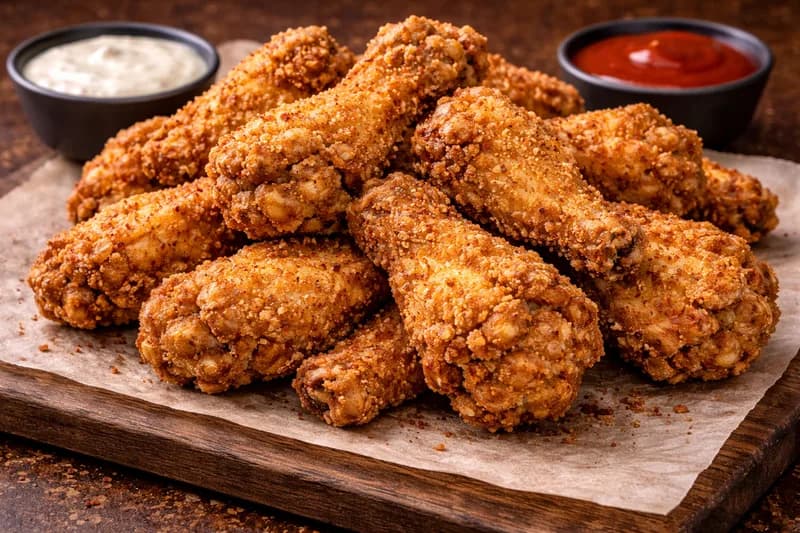 Party Wings - Golden crispy fried chicken wings served with ketchup.